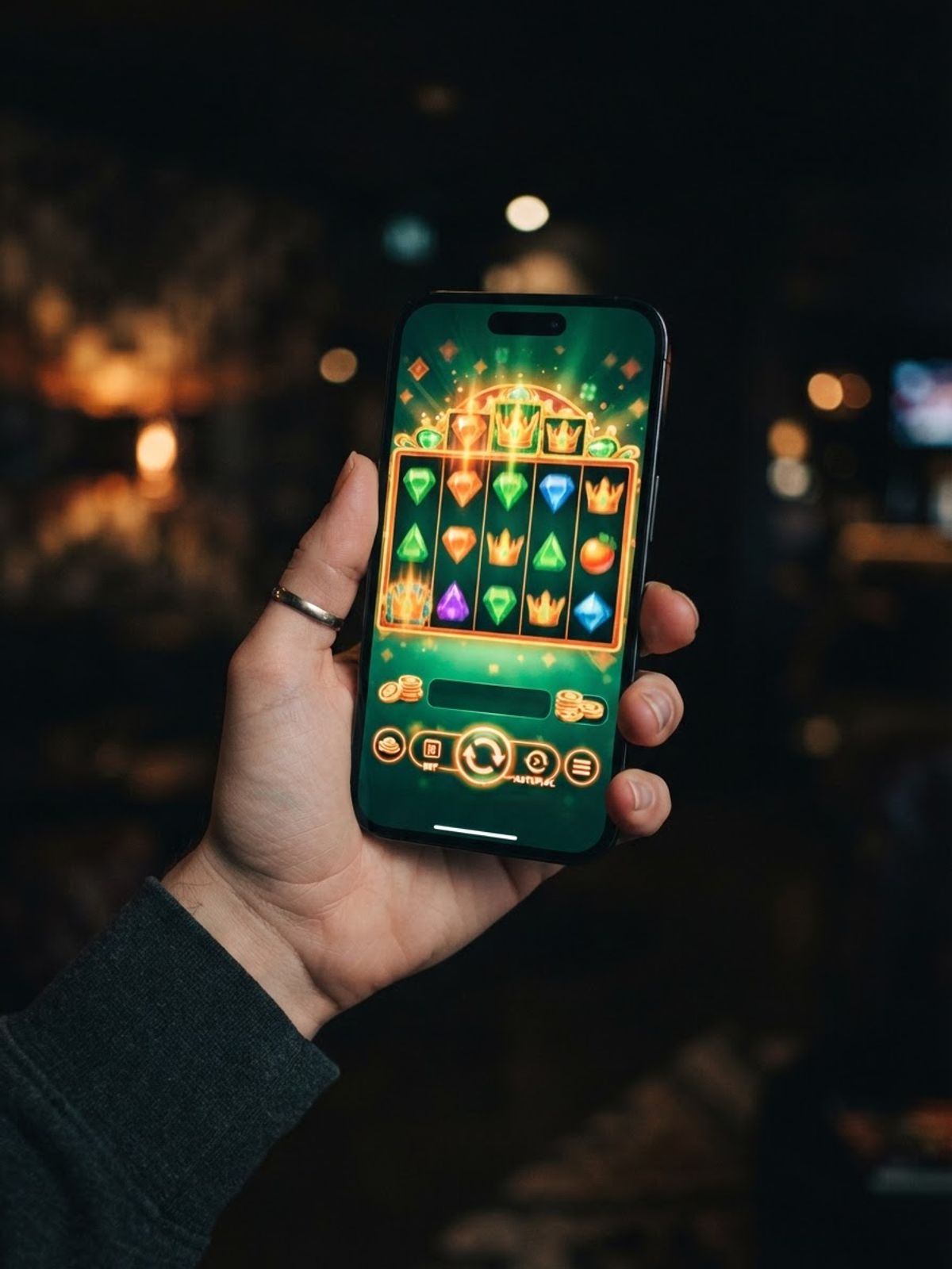 Smartphone affichant l'interface mobile d'un casino en ligne