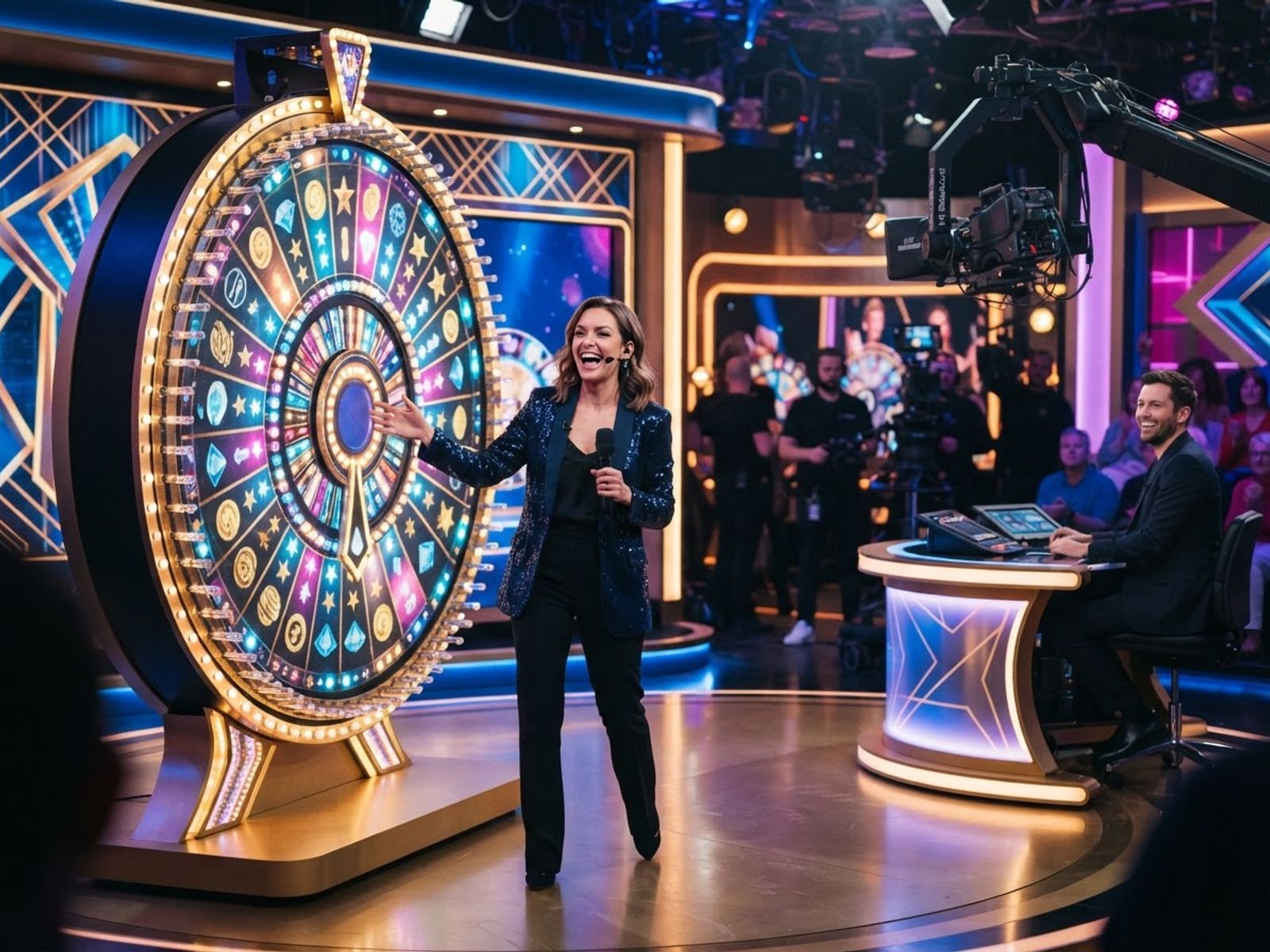 Studio de jeu en direct avec roue colorée