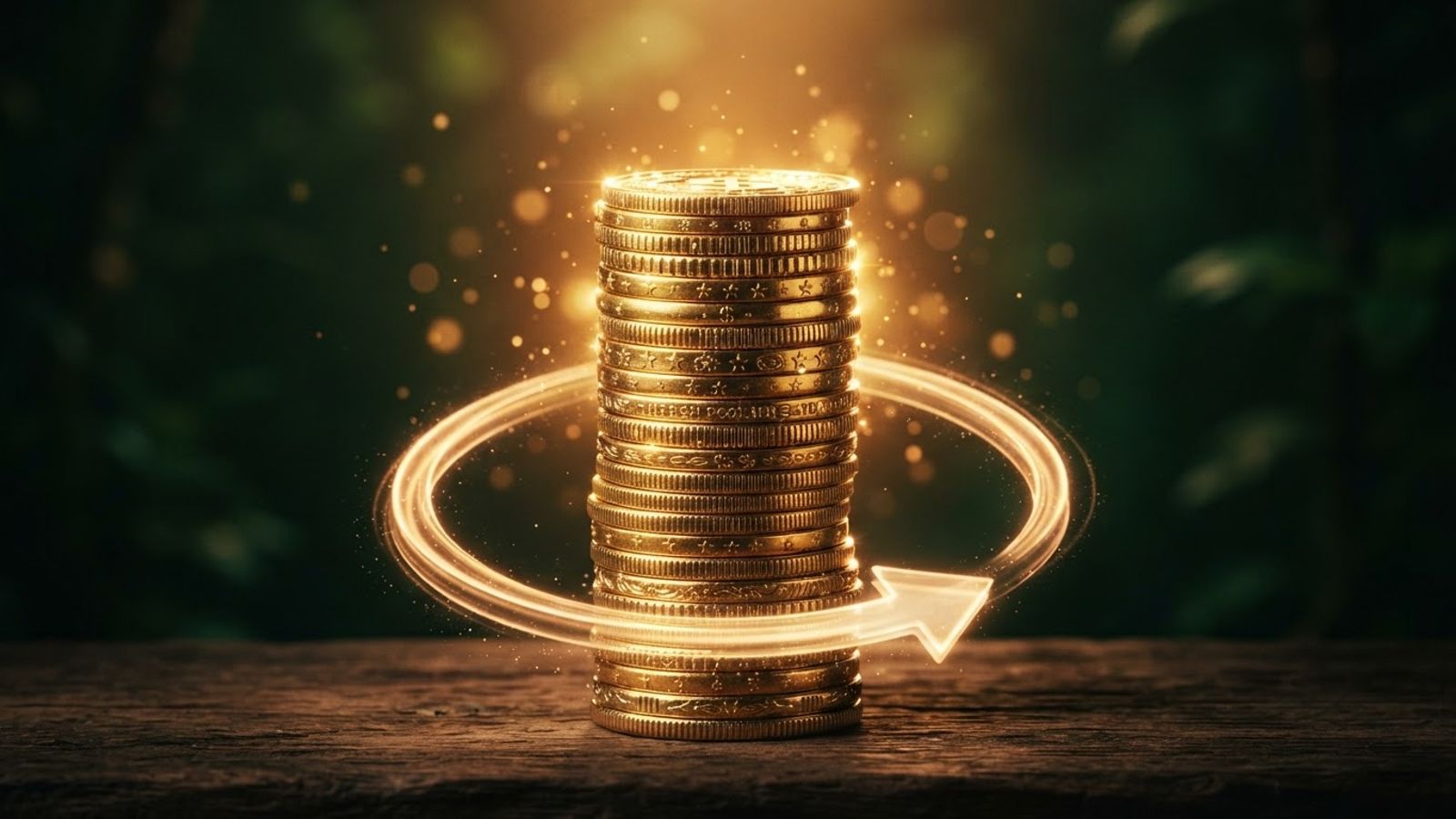Pièces dorées avec flèche de cashback